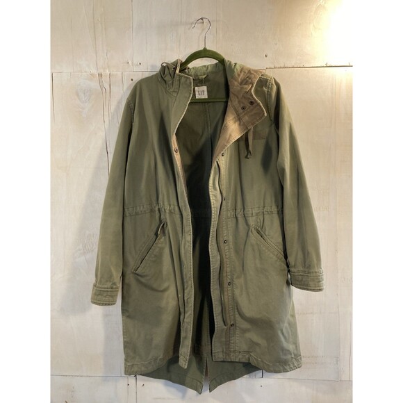 GAP Oversize Hooded Fall Jacket 2 In 1Parka Canvas Twill Sz S Utility Army Green - Picture 1 of 10